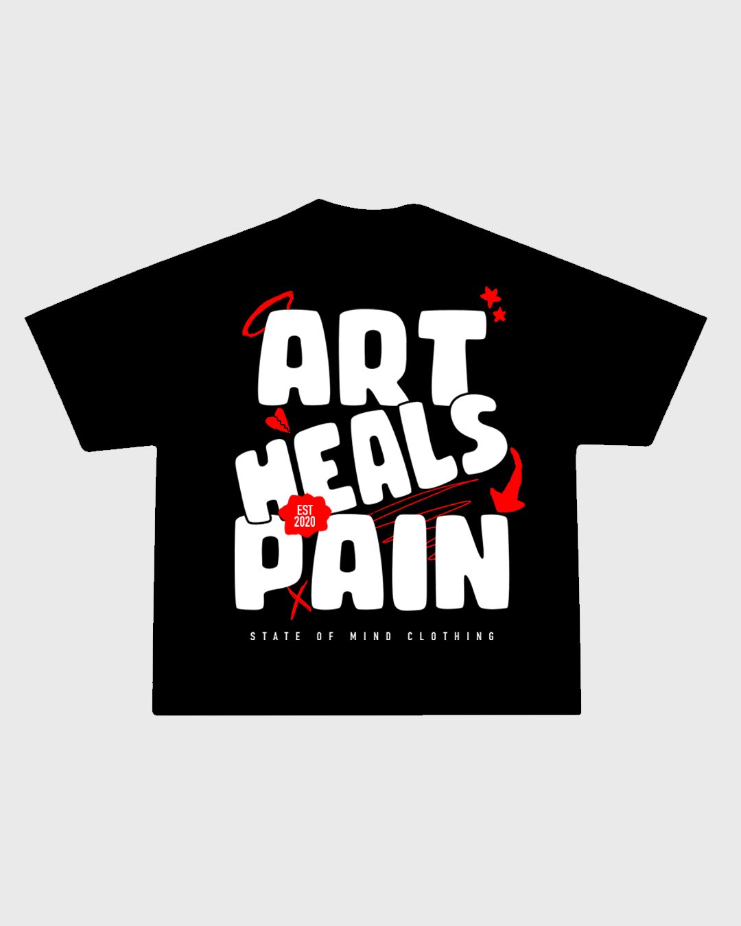 Black/Red "Art Heals Pain" T-Shirt