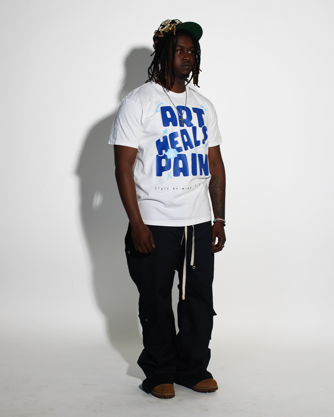White/Blue "Art Heals Pain" T-Shirt