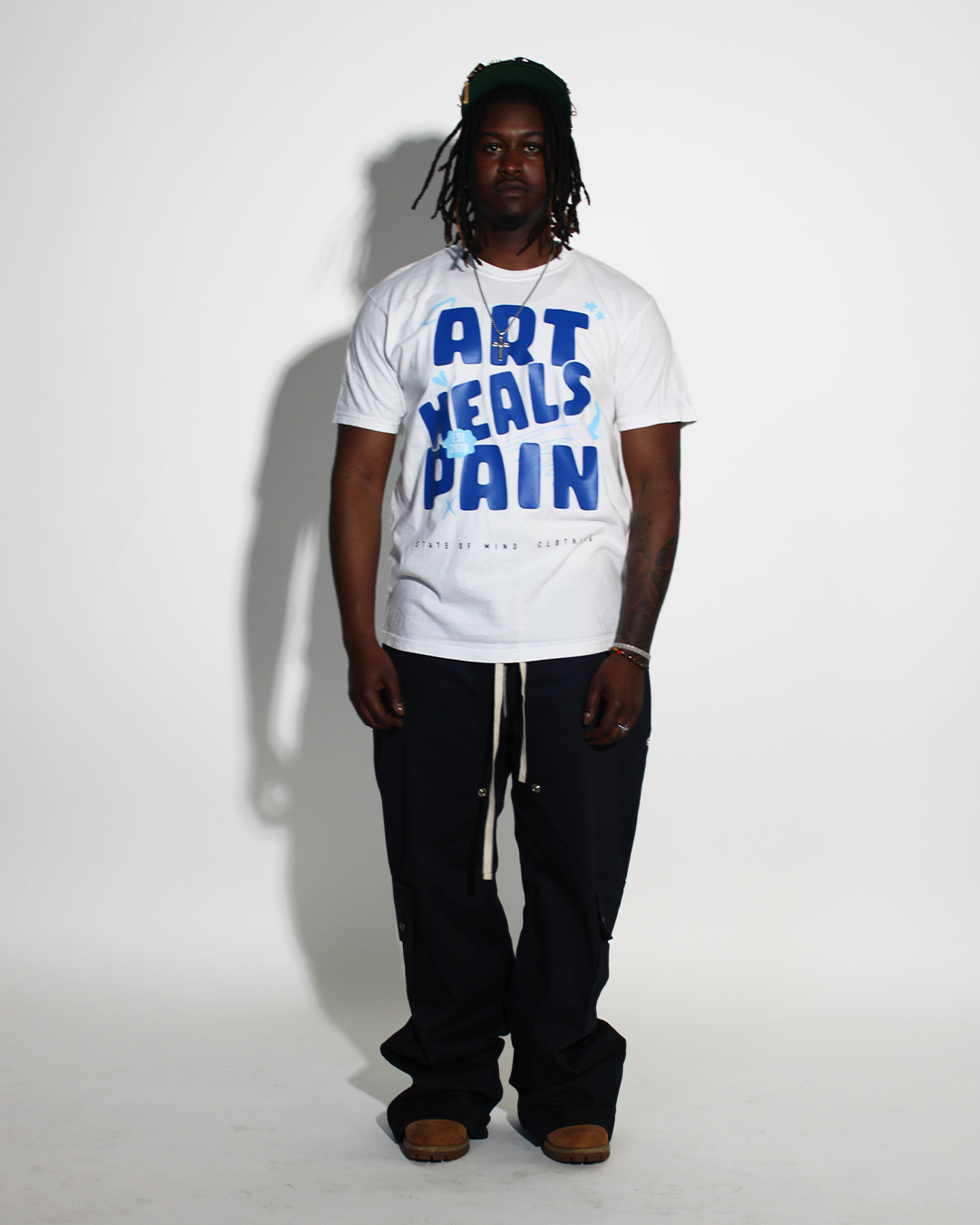 White/Blue "Art Heals Pain" T-Shirt