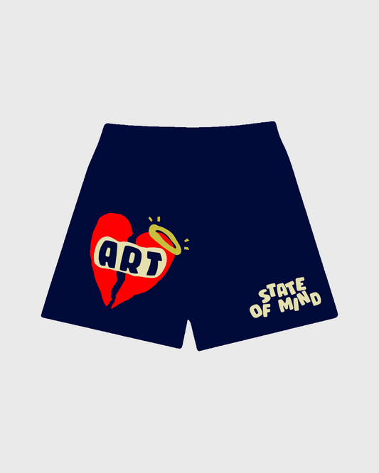 Navy Blue "Art Heals Pain" Mesh Shorts
