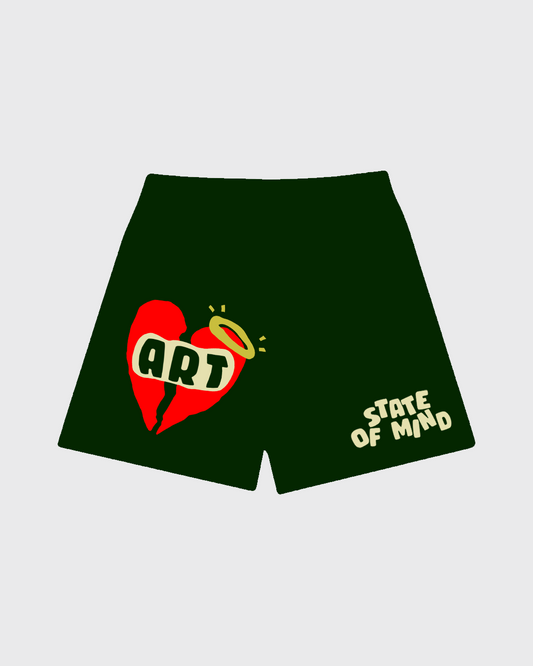 Forest Green "Art Heals Pain" Mesh Shorts