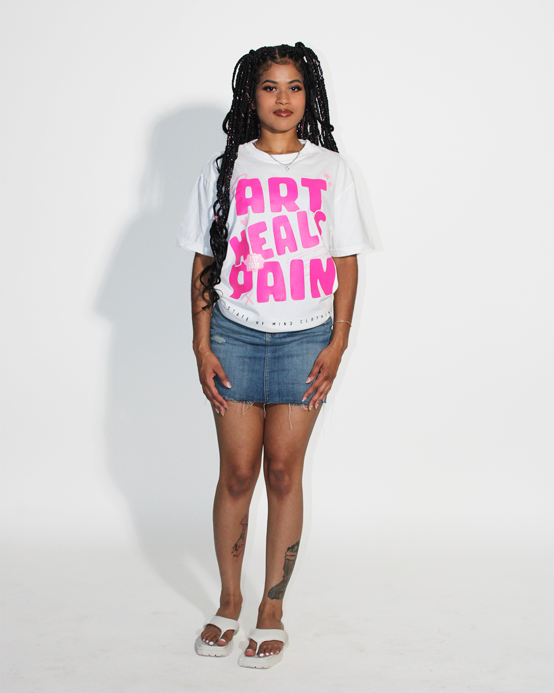 White/Pink "Art Heals Pain" T-Shirt
