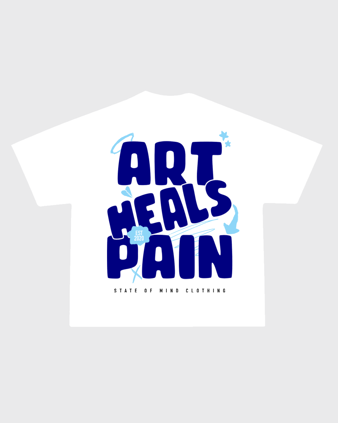 White/Blue "Art Heals Pain" T-Shirt