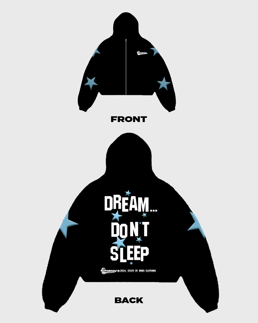 Black Oversized Dreamer's Zip-Up Hoodie