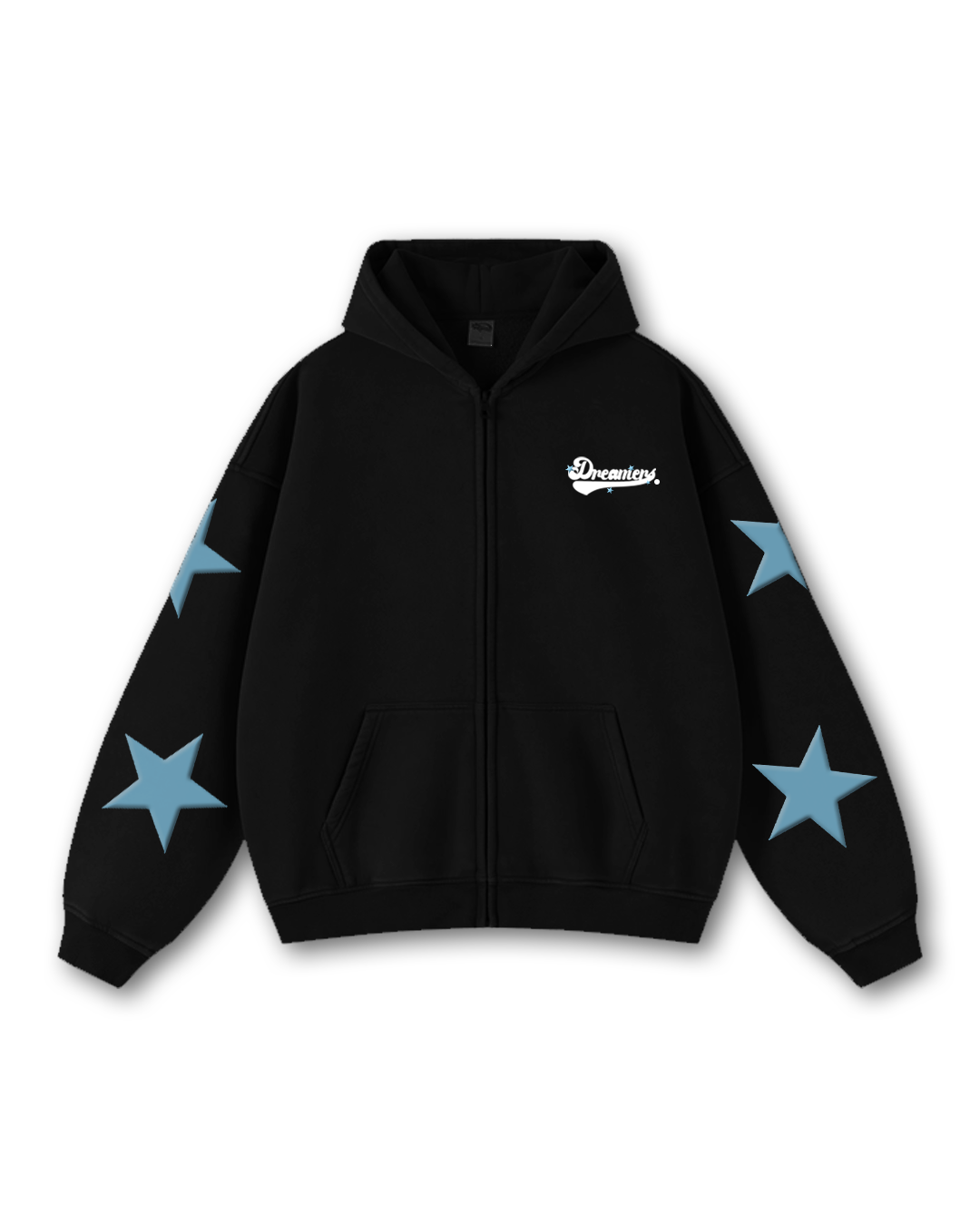 Black Oversized Dreamer's Zip-Up Hoodie