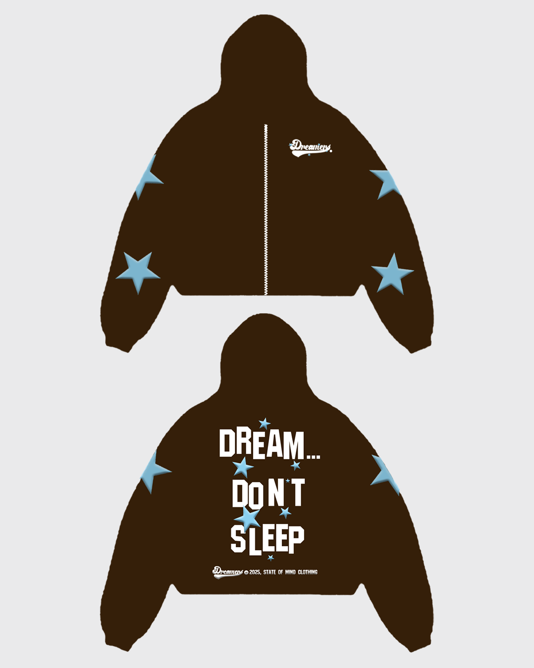 Brown Oversized Dreamer's Zip-Up Hoodie