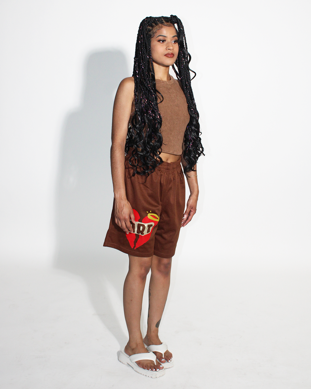 Brown "Art Heals Pain" Mesh Shorts