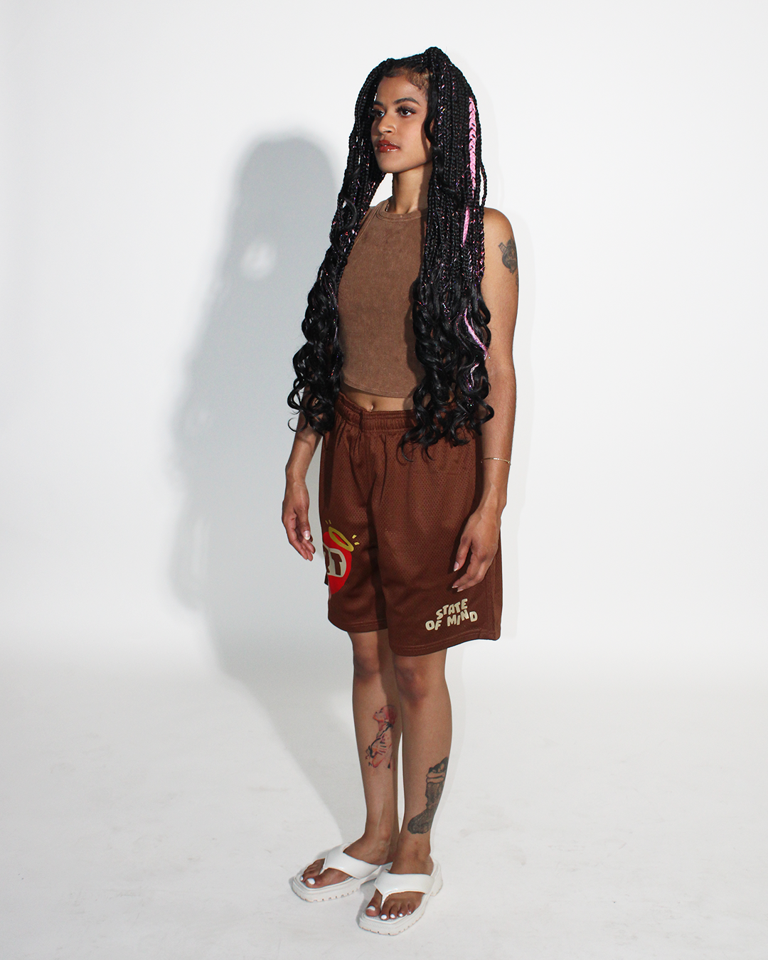 Brown "Art Heals Pain" Mesh Shorts