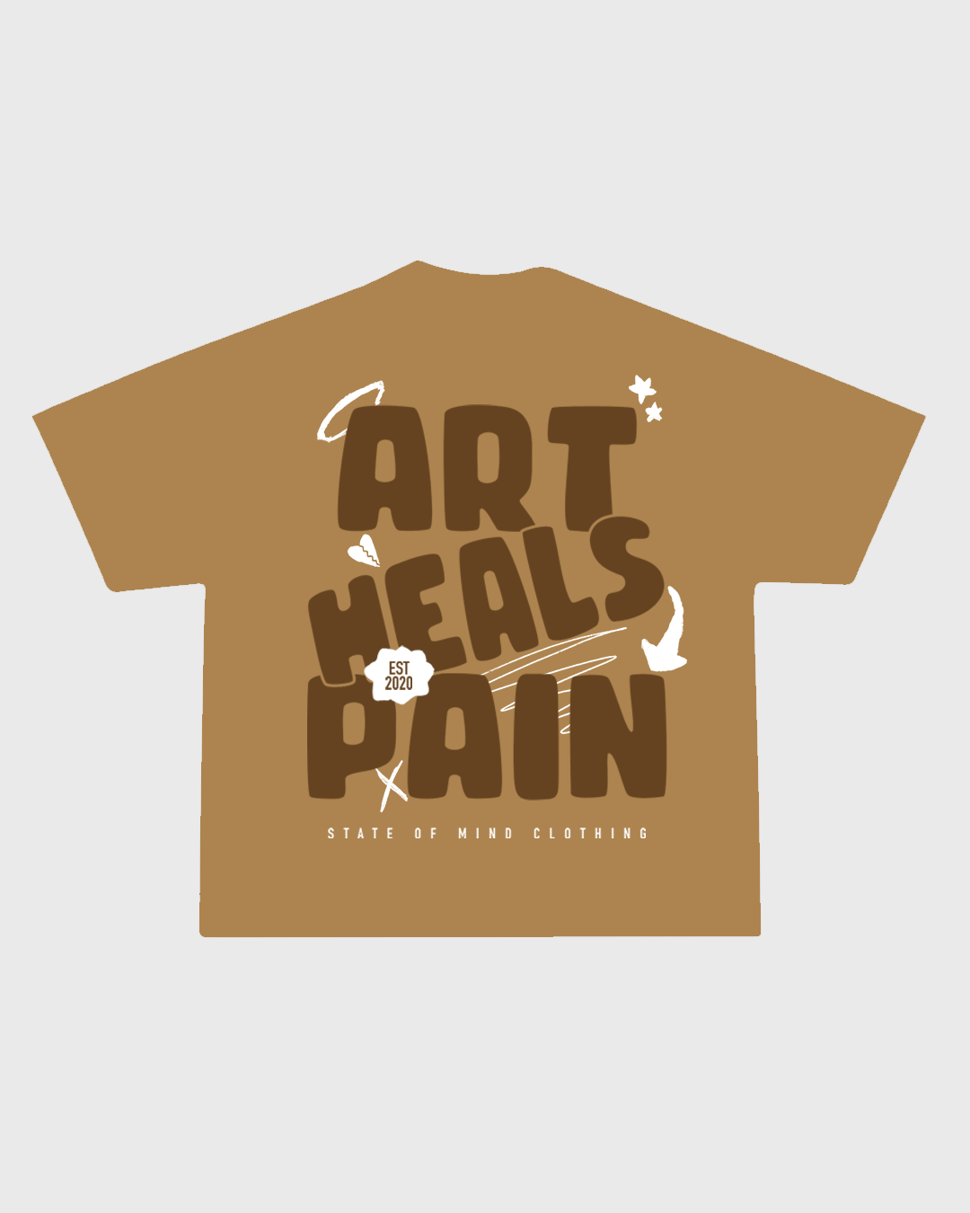 Tan/Brown "Art Heals Pain" T-Shirt